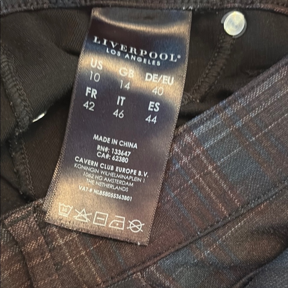 Liverpool Ponte Knit Pull On Dark Plaid Trousers Sz 10/30 - Picture 3 of 6